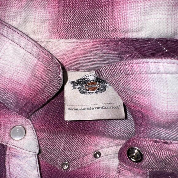 Harley Davidson purple plaid long sleeve shirt - Picture 4 of 6